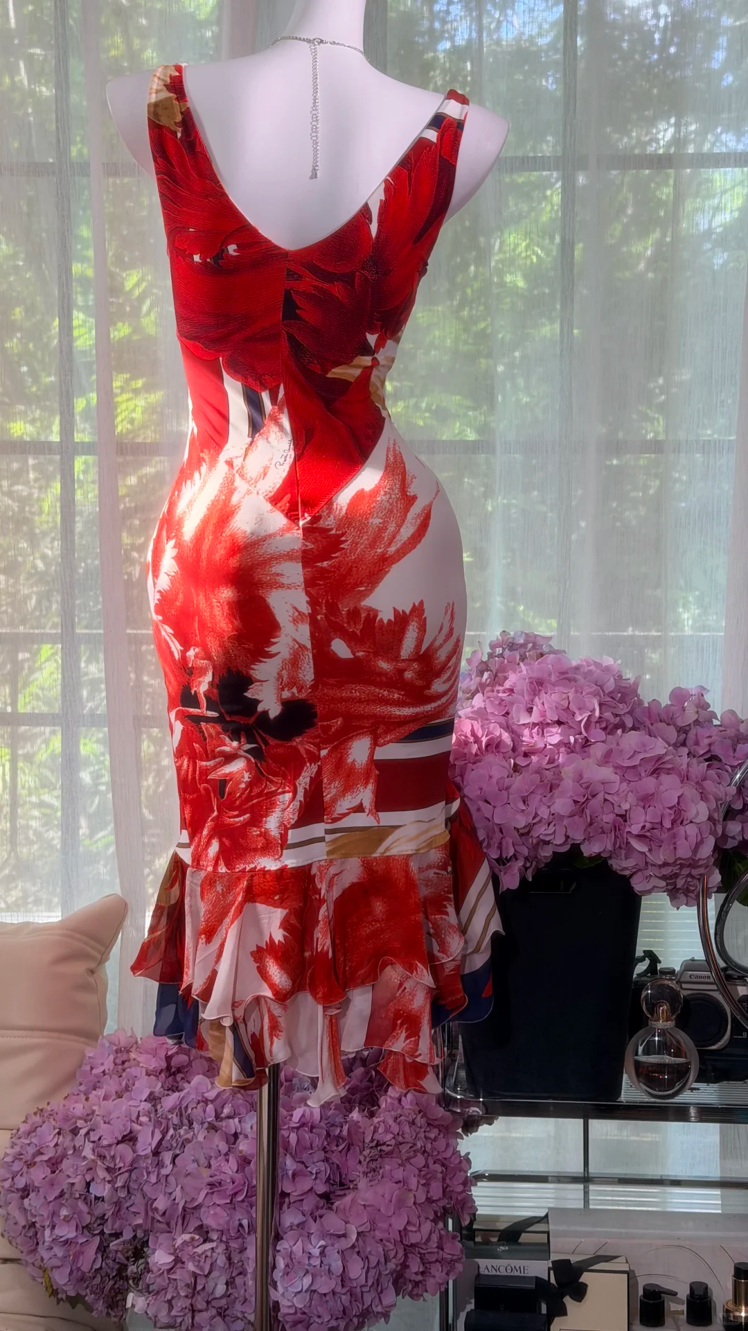 Vintage Red Chiffon Print Floral Sheath Short Homecoming Dress Cocktail Dress SP3797