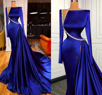 Elegant Modest Royal Blue Evening Dresses Y4193