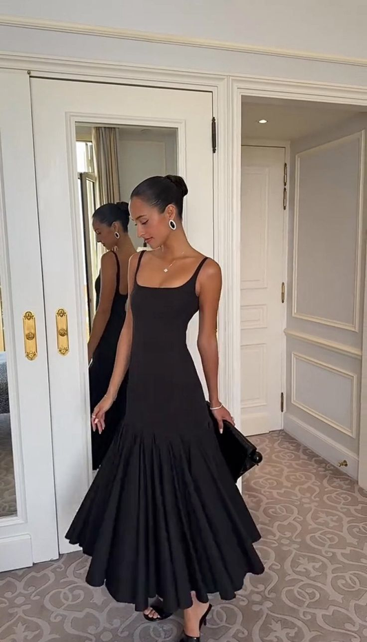 Elegant Black Satin Mermaid Evening Dress Long Prom Gown SP229