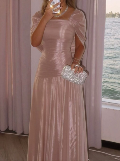 Pretty Pink A Line Long Wedding Guest Dress Formal Party Dress SP1311