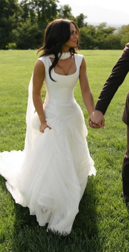 Classy White Satin Tulle Mermaid Long Wedding Dress SP913