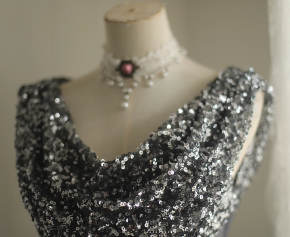 Retro Sleeveless Sequin Satin Mermaid Long Wedding Guest Dress Evening Gown SP1023