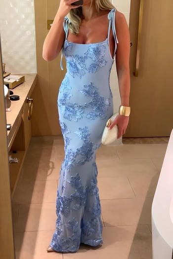 Classy Spaghetti Straps Hot Pink Satin Flowers Mermaid Party Dress Long Birthday Prom Gown SP958