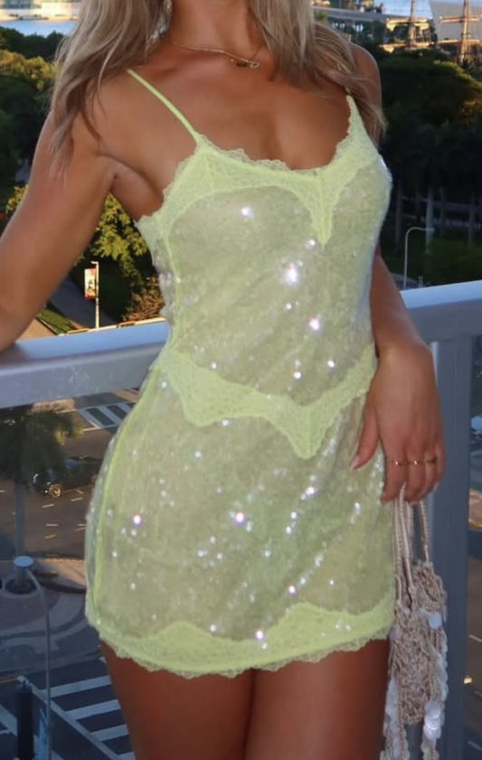 Shiny Spaghetti Straps Yellow Sequin Lace Short Cocktail Dress,Formal Graduation Homecoming Dress SP3091