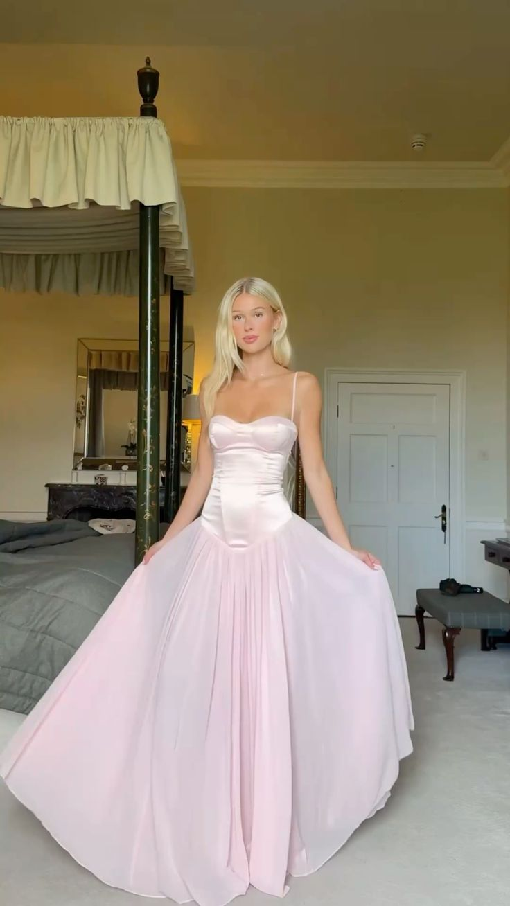 Pretty Spaghetti Straps Pink Satin Chiffon Mermaid Evening Dress Long Wedding Guest Dress SP1030