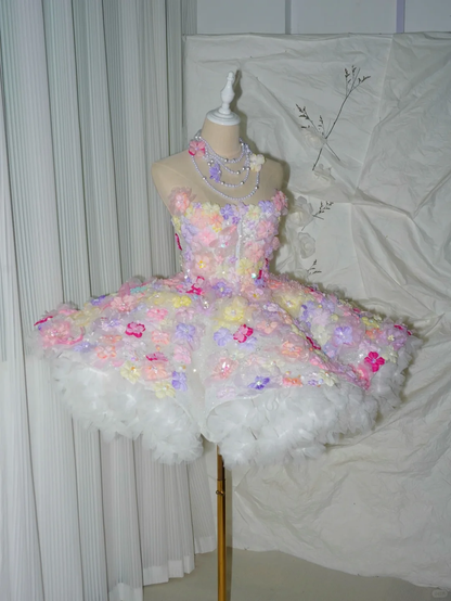 Pretty Strapless Tulle Colorful Floral Short Homecoming Dress Birthday Dress SP4222