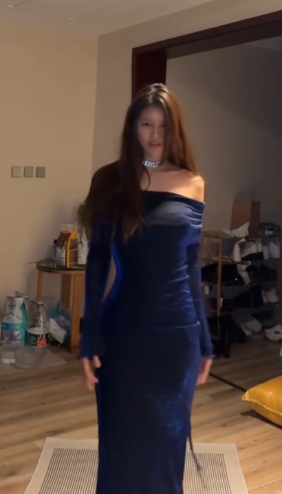 Chic Royal Blue Off The Shoulder Sheath Long Slit Prom Gown Evening Dress SP240