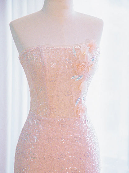 Mermaid Pink Sequin Sparkly Long Evening Prom Dress Y6654