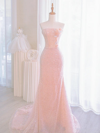 Mermaid Pink Sequin Sparkly Long Evening Prom Dress Y6654