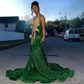 Unique Design Mermaid Green Sequins Prom Dress With Cape  Y116