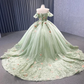 Matcha Green Off The Shoulder Floral Appliqués Shimmering Lace Up Back Quinceañera Pageant Special Occasion Gala Ball Gown Y2190