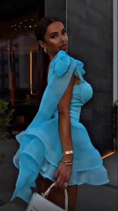 Elegant Spaghetti Straps Blue Tulle A Line Mini Homecoming Dress Short Prom Dress SP3066