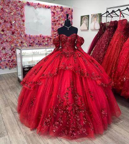 Luxurious Red Quinceanera Dresses,Red Ball Gown,Sweet 15 Dress  Y4524