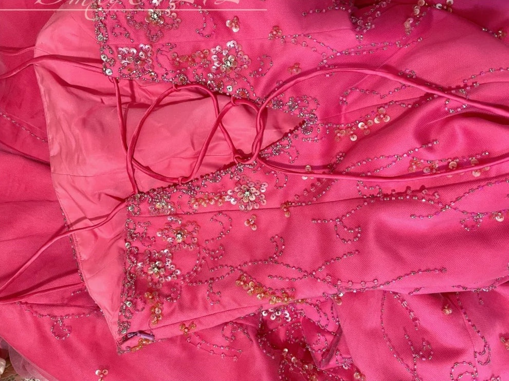 Charming Spaghetti Straps Satin Beaded Mermaid Prom Dress Hot Pink Long Party Dress SP409