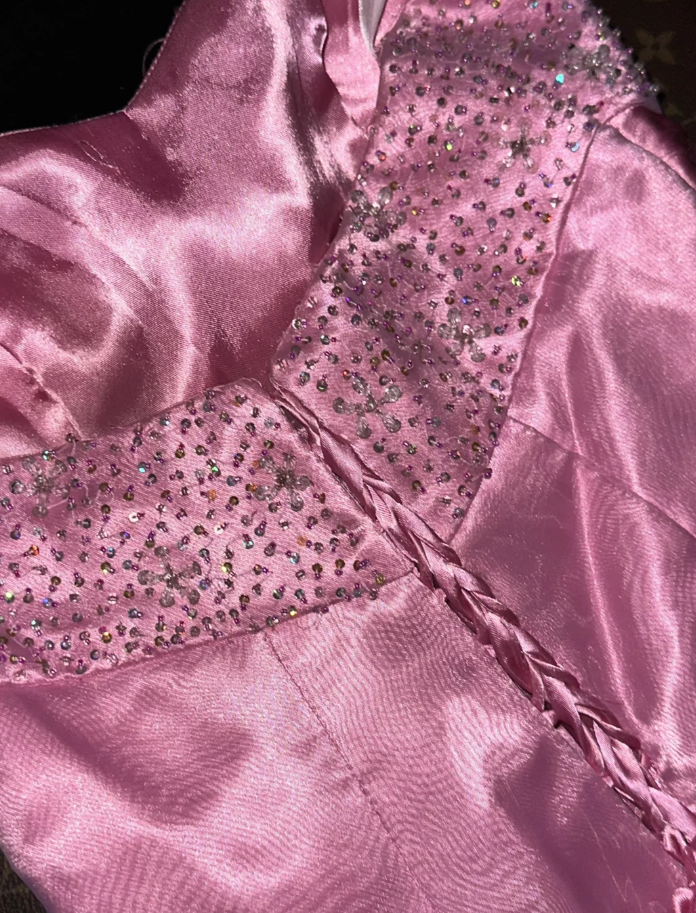 Charming Pink Strapless Satin Beaded Mermaid Evening Dress Birthday Prom Gown SP729