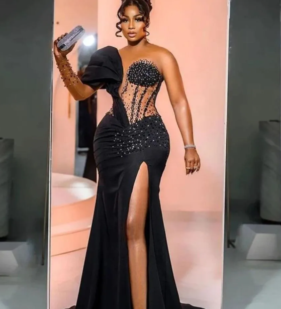 Chic Mermaid African Black Prom Dress Evening Dress Y6677
