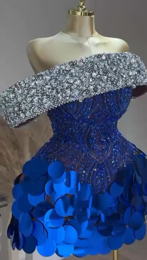 Luxurious Off The Shoulder Royal Tulle Beaded Sequin Short Homecoming Dress Cocktail Dress SP3265