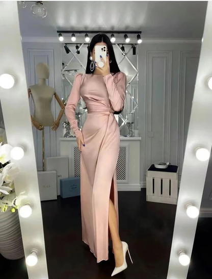 Sheath Evening Dress Elegant Wedding Guest Fall Floor Length Long Sleeve Dress Y5897