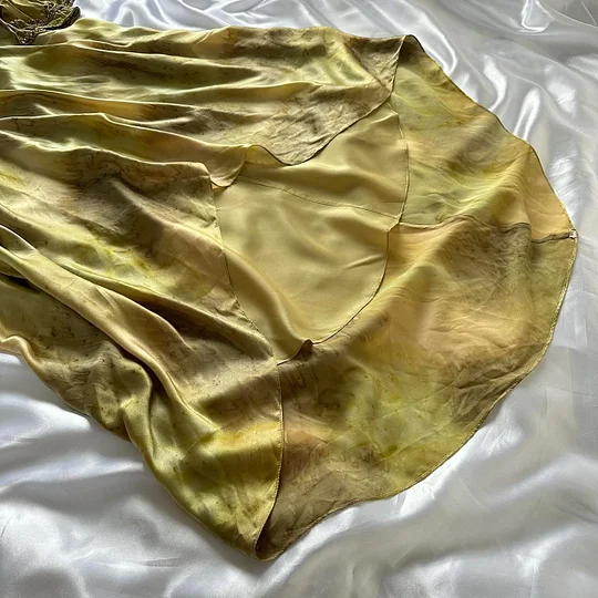 Gorgeous Spaghetti Straps Gold Satin Beaded Evening Dress Long Party Dress Y9735