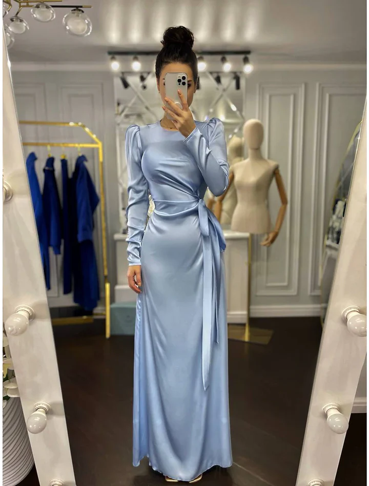 Sheath Evening Dress Elegant Wedding Guest Fall Floor Length Long Sleeve Dress Y5897
