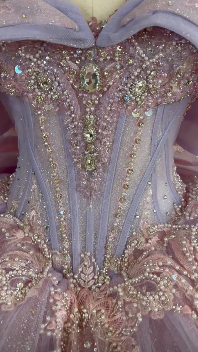 Glamorous Ball Gown Lilac Tulle Sequin Beaded  Quinceanera Dress Sweet 15 Dress With Bow SP4294