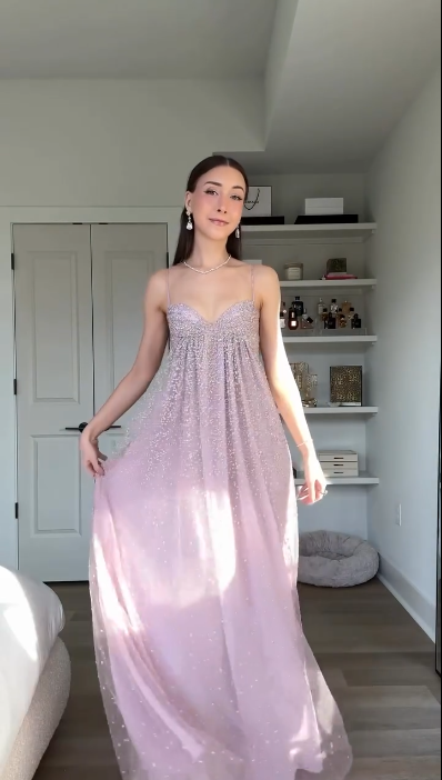 Elegant Spaghetti Straps Pink Tulle Sequin A Line Long Party Dress Prom Gowns SP4271