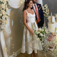 A-line White Satin Midi-length Prom Dress,Engagement Dress Y4784
