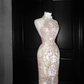 Classy Tulle Appliques Sequins Mermaid Prom Dress,Slit Formal Evening Dress Y8661