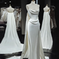 Classy Mermaid Strapless White Satin Wedding Dress Prom Dress Y7833
