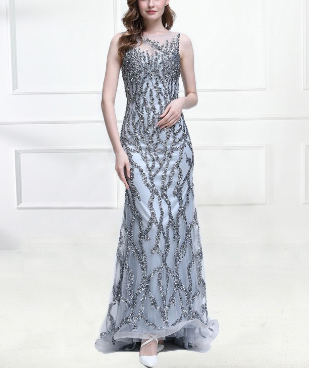 Incredible Luxury Gray O Neck Sexy Mermaid Formal Evening Dress Y6670