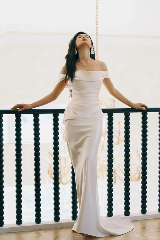 Charming Off Thes Satin Mermaid White Long Wedding Dress Y8592