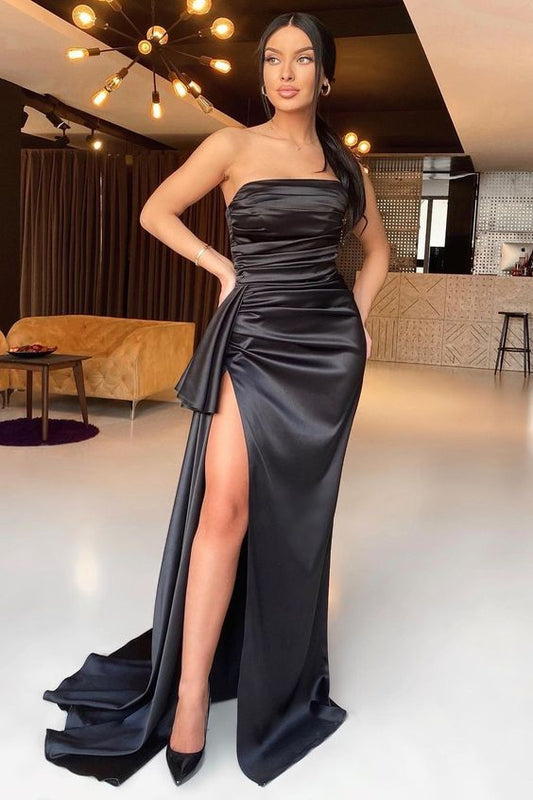 Black Mermaid Strapless Evening Dress With Split Y70