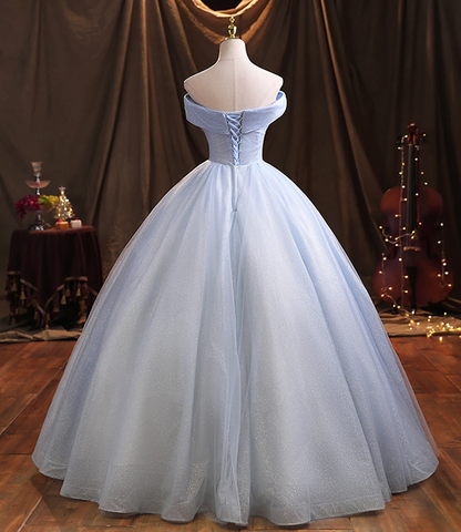 Blue tulle lace long ball gown dress formal dress Y1293