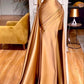 Womens Satin Mermaid Evening Dress Gold Crystal One Shoulder Prom Dress Custom Made Y63