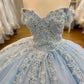 Winter Wonderland Blue Gown Dress Off The Shoulder Tulle Lace Appliques Ball Gown Y306