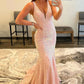 Pink Deep V Neck Mermaid Prom Dress Y331