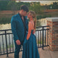 A-line Teal Satin Prom Dress Waist Beaded Senior School Prom Dress Y153