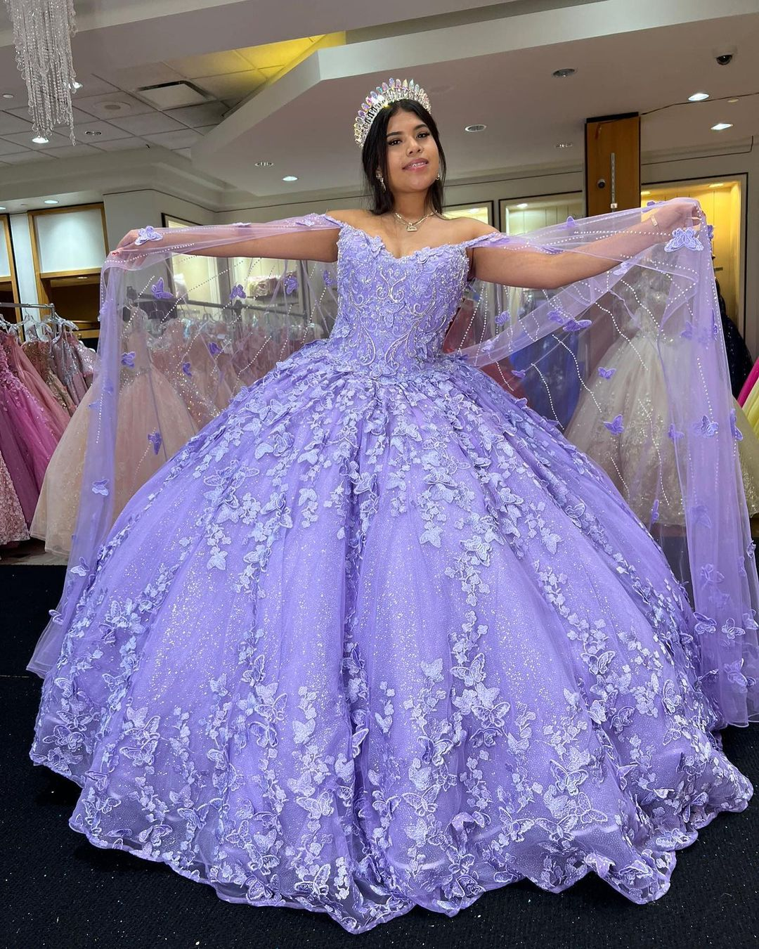 Women Ball Dress Sweetheart Off Shoulder Butterfly Applique Princess Dress Sweet 16 Quinceanera Dress Y1451