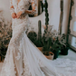 White Wedding Dress Illusion Neckline Long Sleeves Backless Natural Waist Lace With Train Long Bridal Mermaid Dress Y101