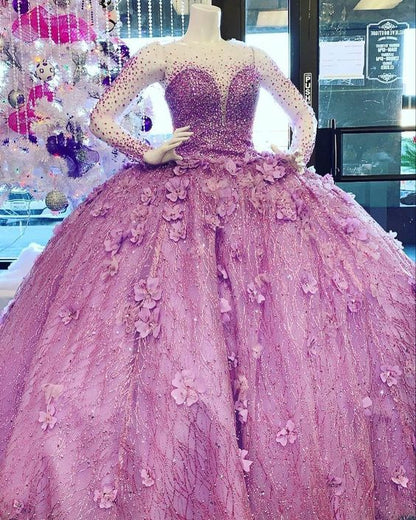 Luxurious Beaded Ball Gown With Flowers Quinceanera Dress Y811