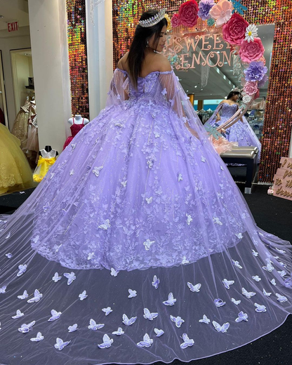 Women Ball Dress Sweetheart Off Shoulder Butterfly Applique Princess Dress Sweet 16 Quinceanera Dress Y1451