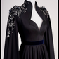 Black Satin Long Prom Dress Gothic Style Y109