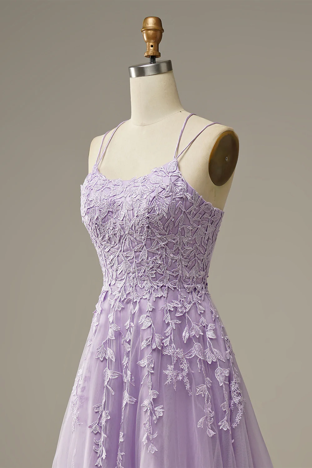 Pink Spaghetti Straps Tulle Appliques Prom Dress Senior Prom Dress Y40