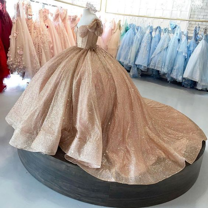 Rose Gold Sparkle Ball Gown Quinceanera Dress Sweet 16 Dress  Y693