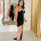 Black Velvet Short Homecoming Dress Zipper Back  Y06