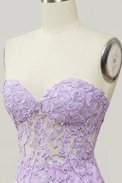 Purple Sweetheart Neck Mermaid Prom Dress With Appliques Y860