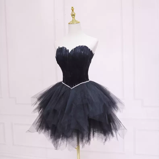 Black Tulle Short Homecoming Dress Strapless Homecoming Dress s38