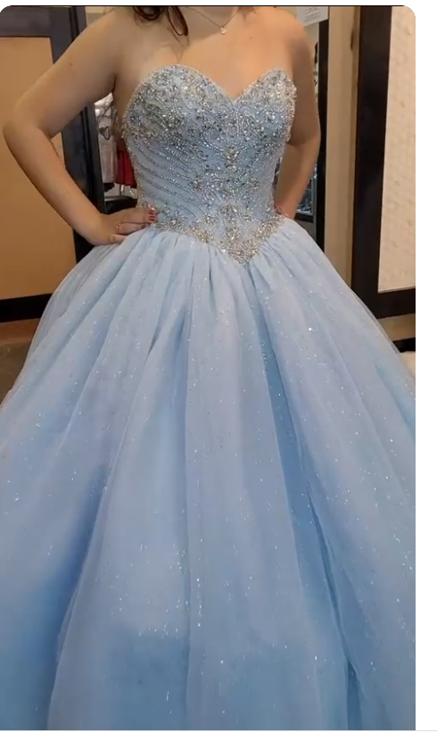 Glitter Light Blue Corset Top Beaded Ball Gown, Light Blue Sweet Girl Dresses Beaded Ball Gown Y774