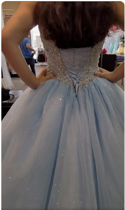 Glitter Light Blue Corset Top Beaded Ball Gown, Light Blue Sweet Girl Dresses Beaded Ball Gown Y774