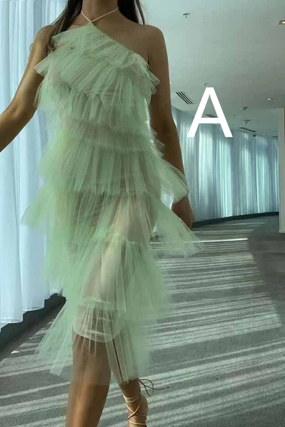 Gorgeous Sleeveless Halter Tulle Prom Dress With Layers ,Tulle Formal Gown  Y79